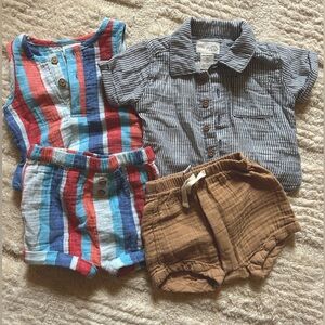 Two sets of Carter’s organic muslin baby shirts/shorts 3mo